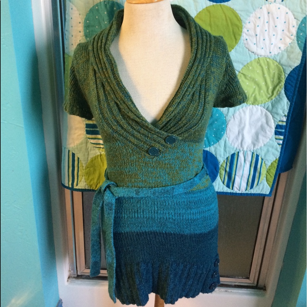 BLUE & GREEN SWEATER DRESS M